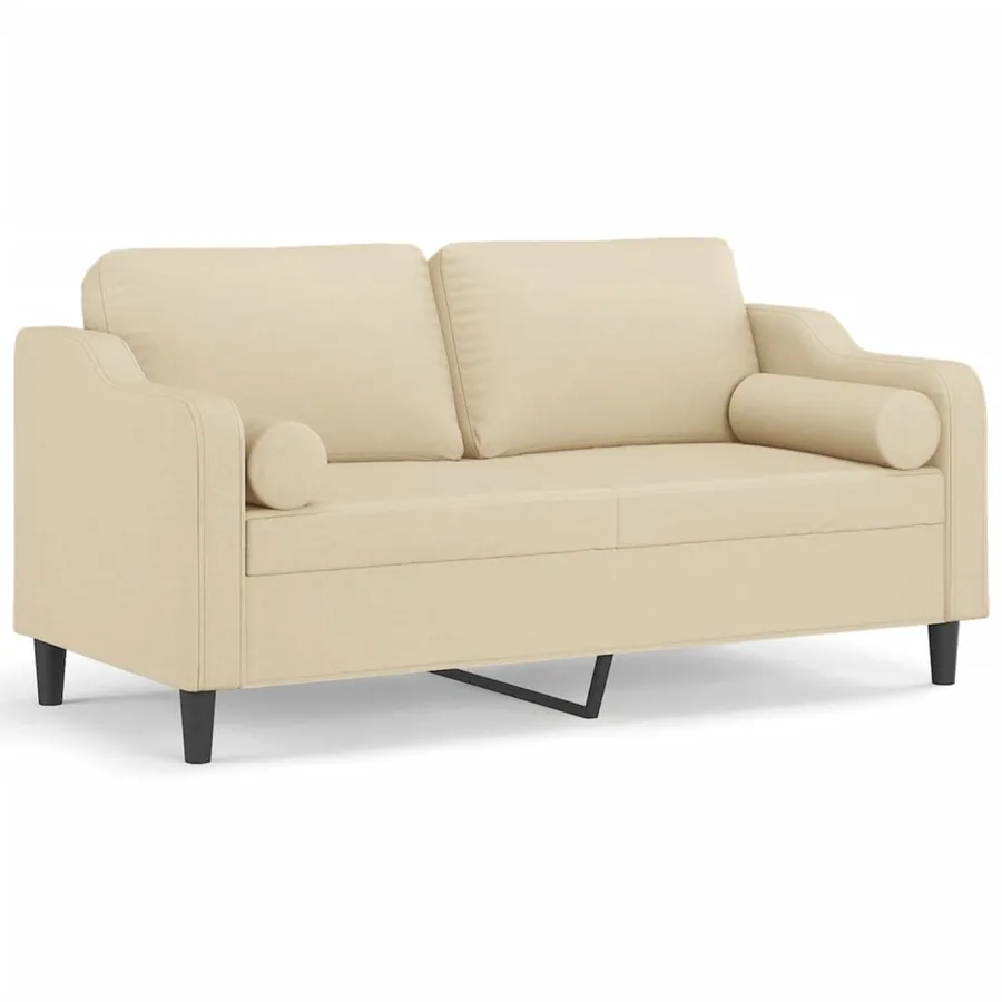 Canapé 2 places avec oreillers décoratifs crème 140 cm tissu - 2