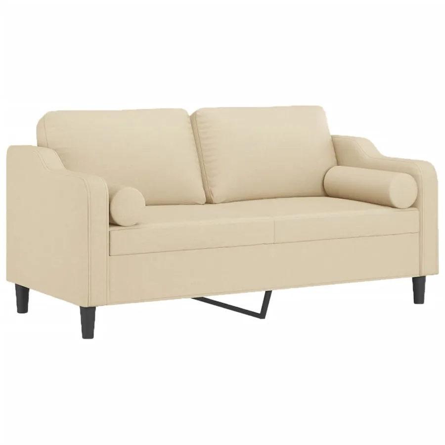 Canapé 2 places avec oreillers décoratifs crème 140 cm tissu - 3