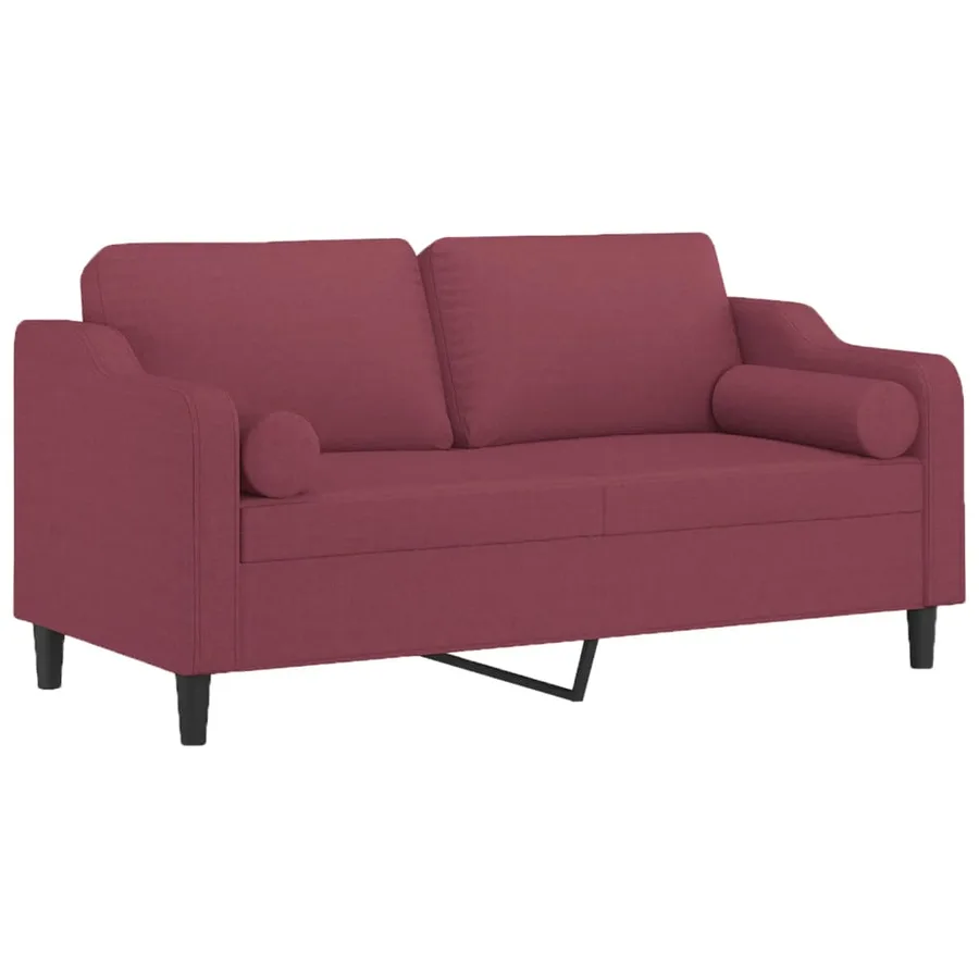 Canapé 2 places avec oreillers bordeaux 140 cm tissu - 3