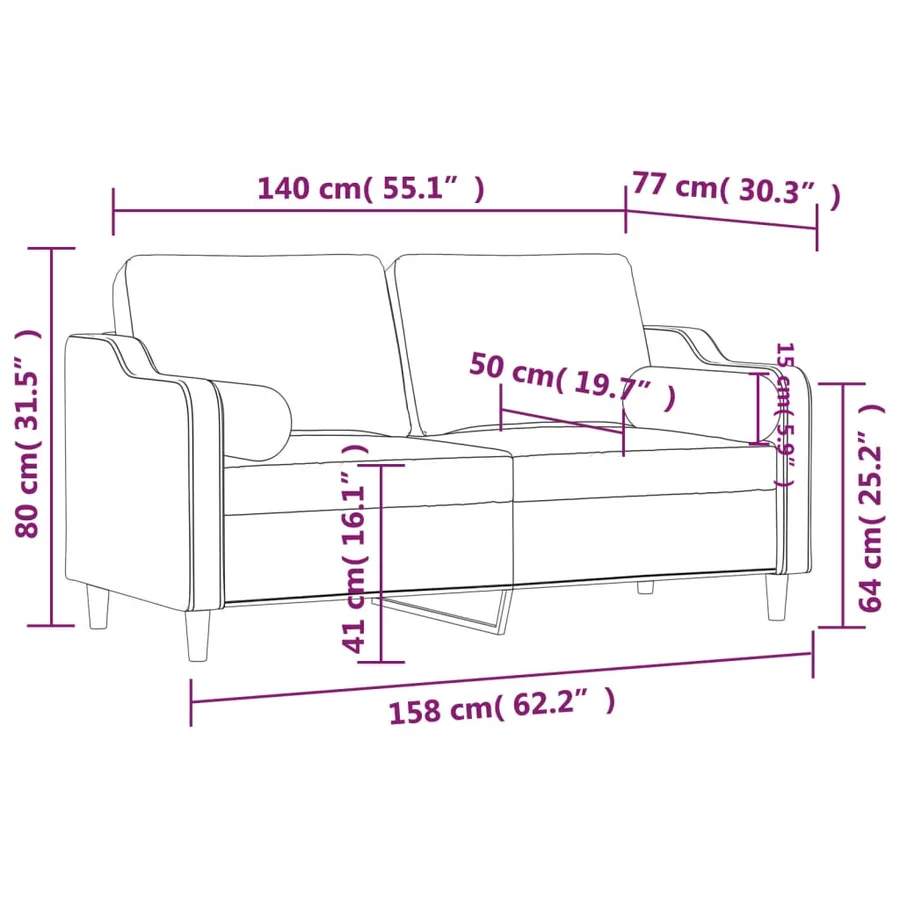 Canapé 2 places avec oreillers bordeaux 140 cm tissu - 8