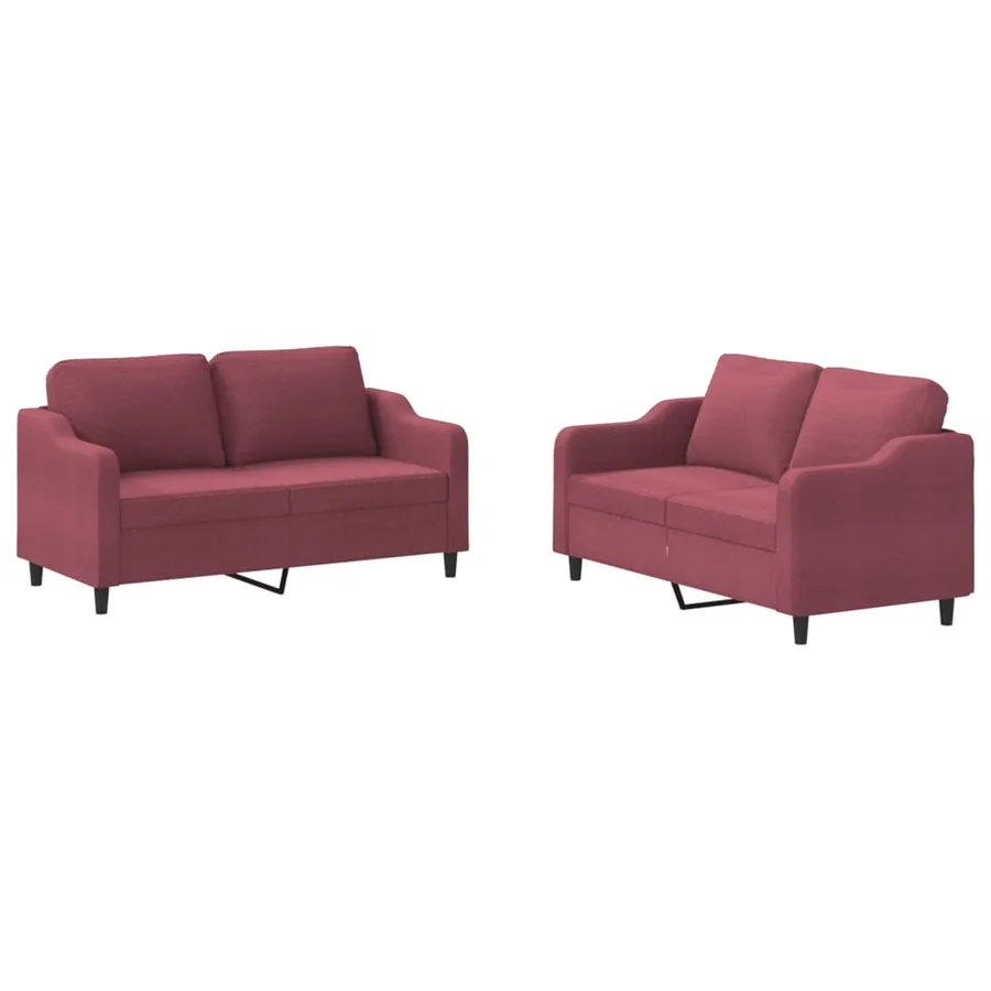 Ensemble de canapés 2 pcs avec coussins Rouge bordeaux Tissu - 2