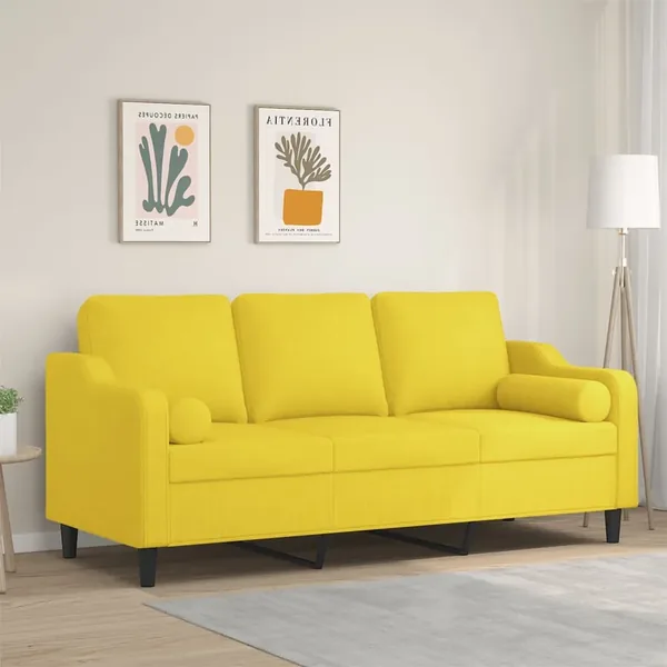 Canapé 3 places avec oreillers jaune clair 180 cm tissu