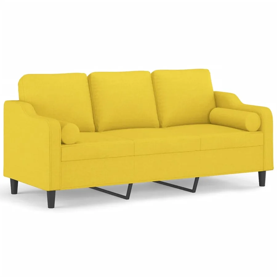 Canapé 3 places avec oreillers jaune clair 180 cm tissu - 2