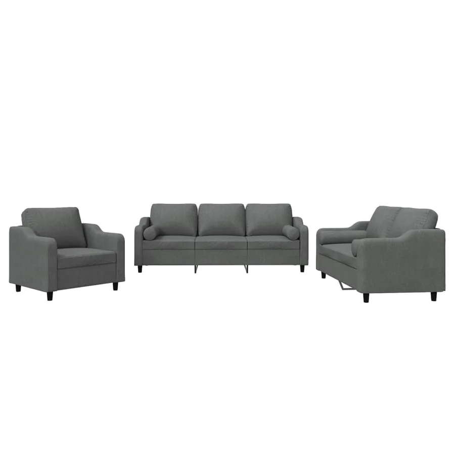 Ensemble de canapés 3 pcs coussins gris foncé tissu - 2