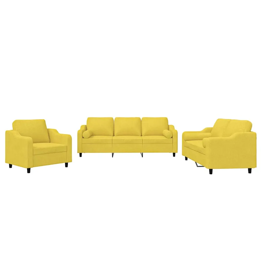 Ensemble de canapés 3 pcs avec coussins jaune clair tissu - 2