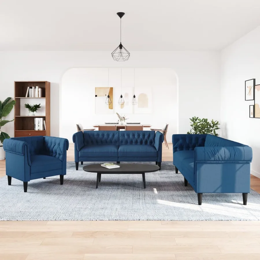 Ensemble de canapés 3 pcs bleu tissu - 3