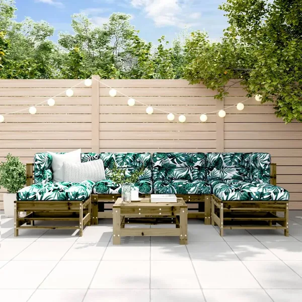 Salon de jardin 7 pcs avec coussins bois de pin imprégné
