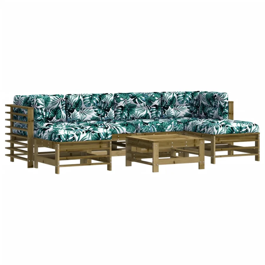 Salon de jardin 7 pcs avec coussins bois de pin imprégné - 2