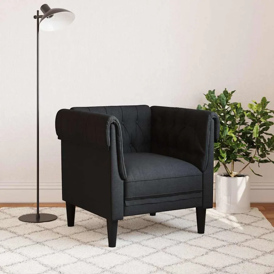 Fauteuil Chesterfield noir tissu - 3