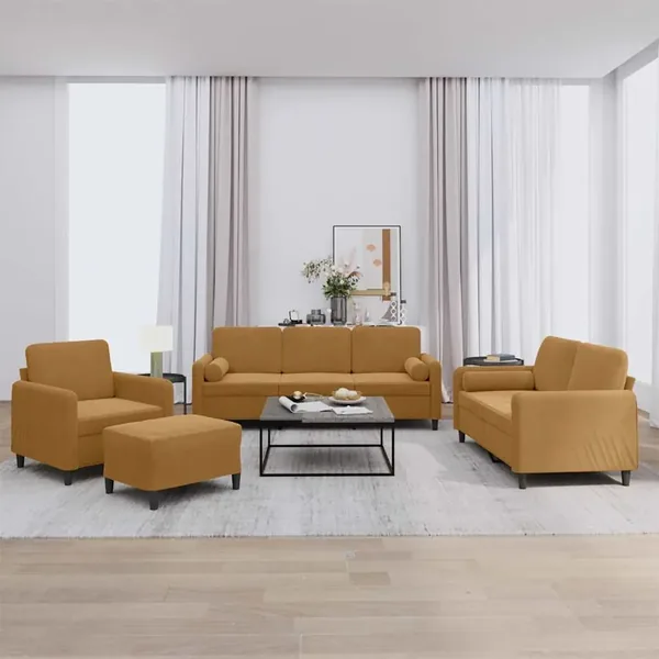 Ensemble de canapés 4 pcs avec coussins marron velours
