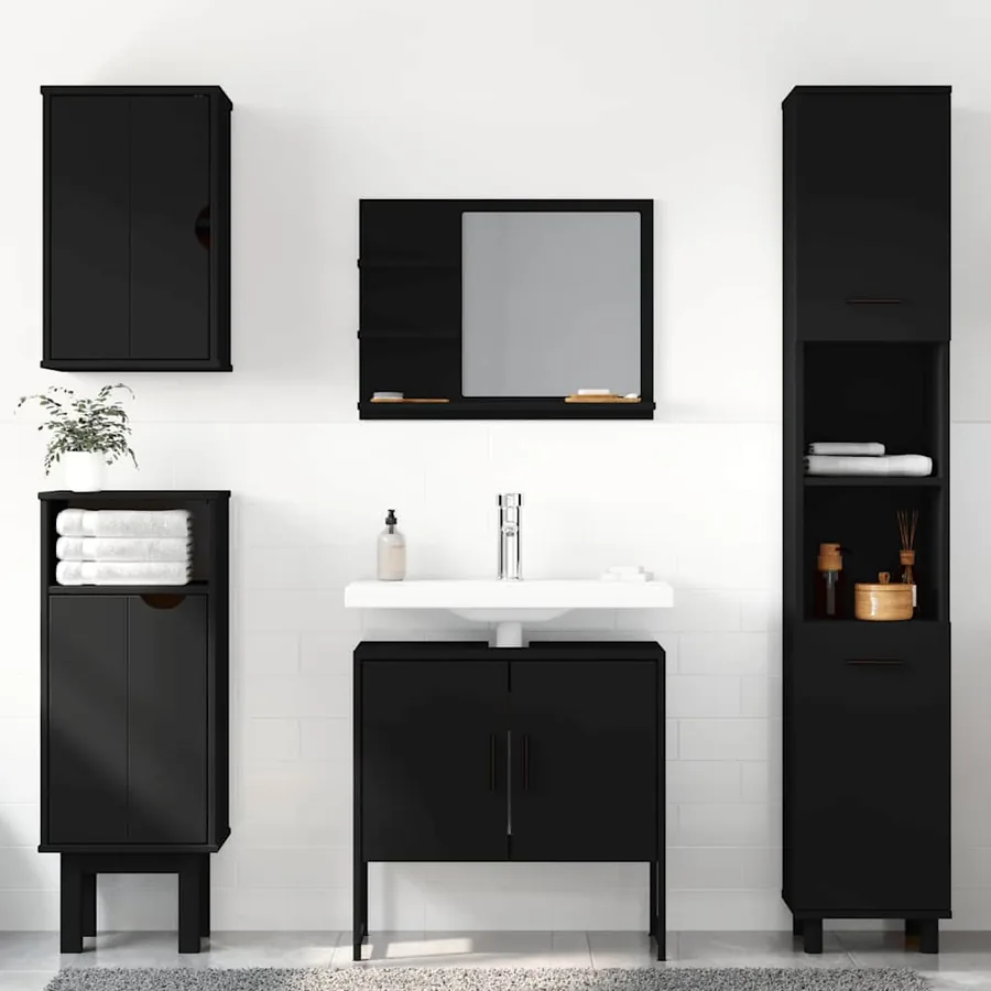 Armoire lavabo de salle de bain noir 60x33x60 cm