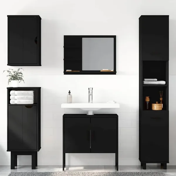 Armoire lavabo de salle de bain noir 60x33x60 cm