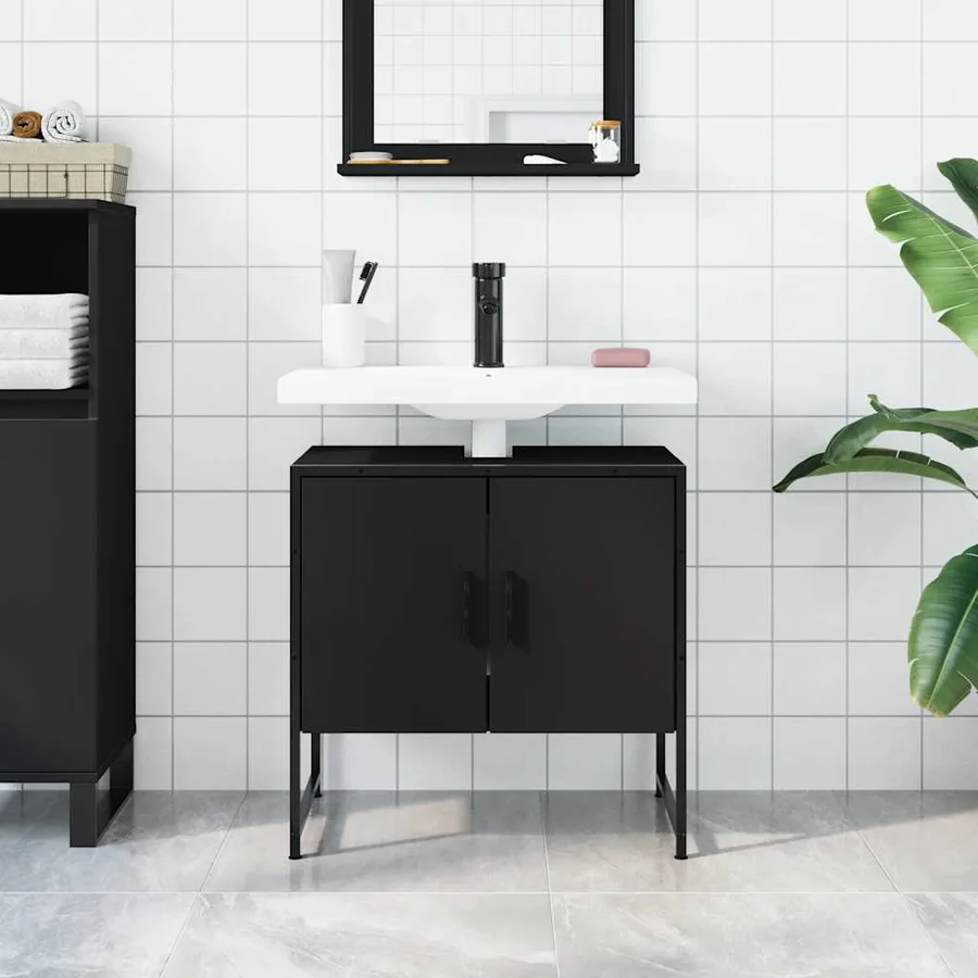 Armoire lavabo de salle de bain noir 60x33x60 cm - 3