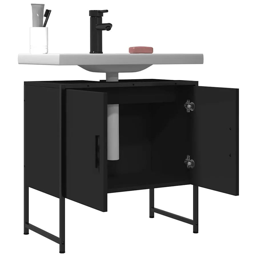 Armoire lavabo de salle de bain noir 60x33x60 cm - 4