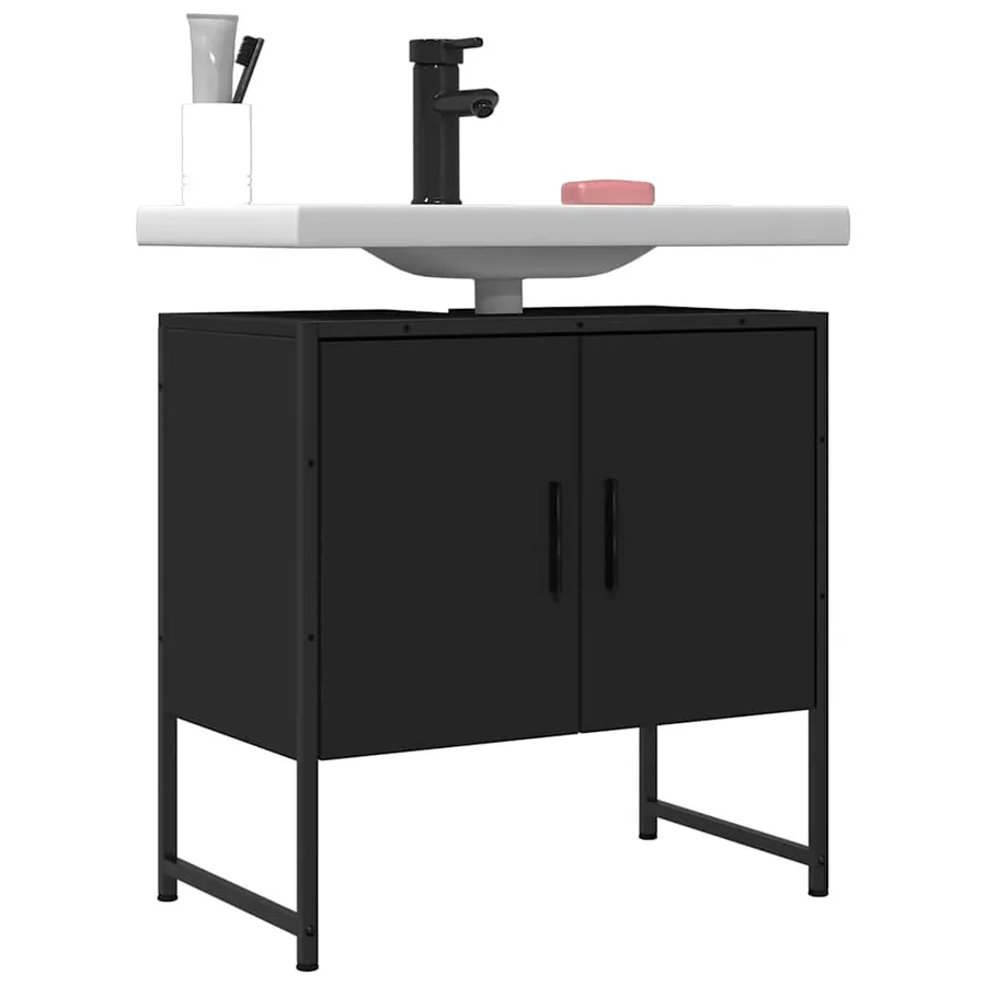 Armoire lavabo de salle de bain noir 60x33x60 cm - 9