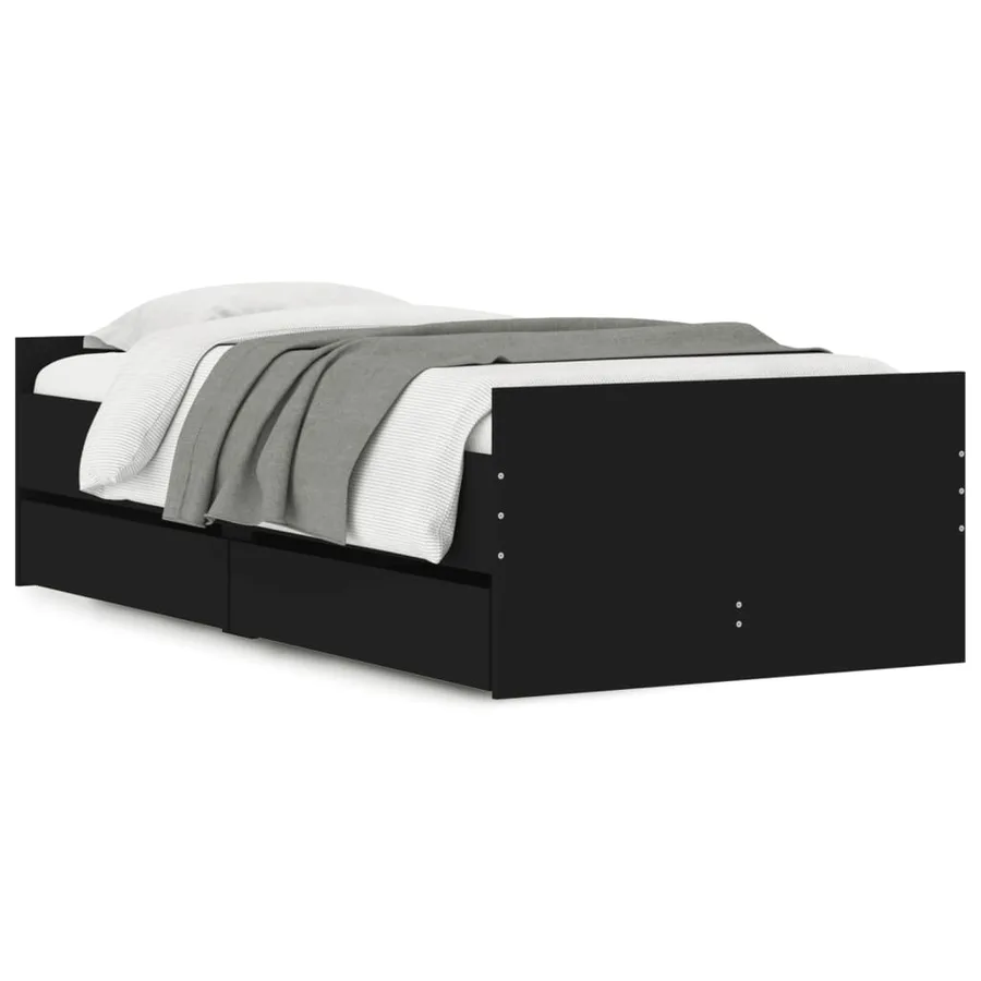 Cadre de lit avec tiroirs sans matelas noir 90x190 cm - 2