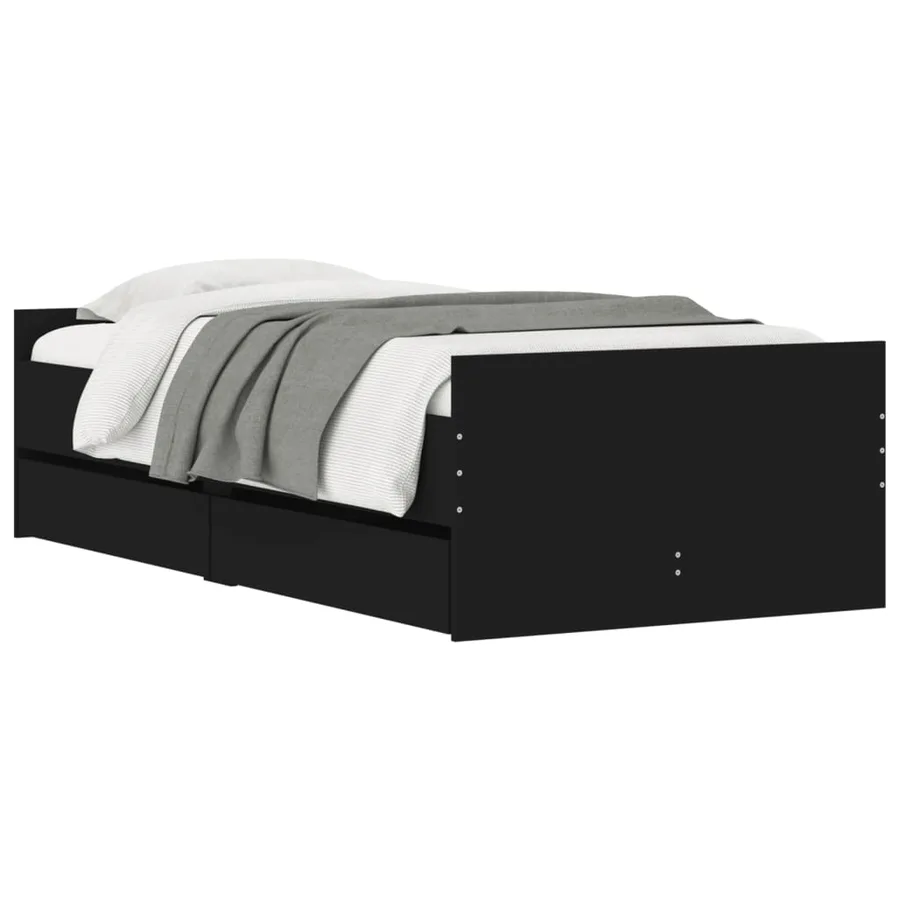 Cadre de lit avec tiroirs sans matelas noir 90x190 cm - 3
