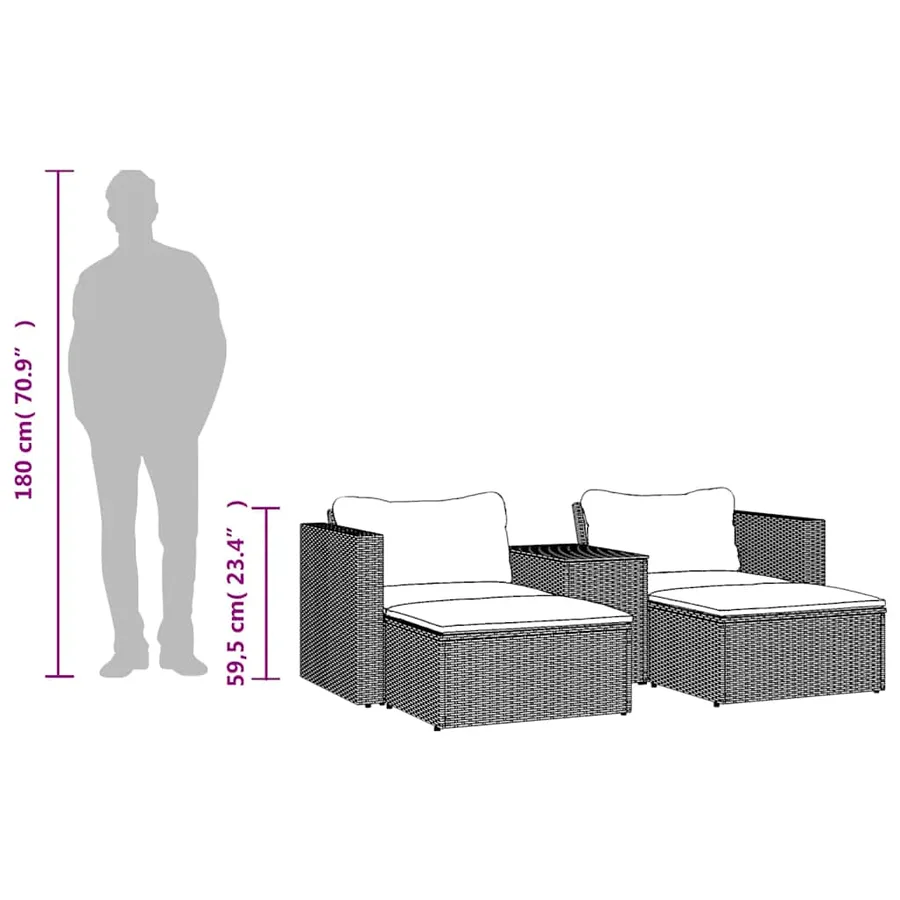 Salon de jardin 5 pcs avec coussins gris résine tressée acacia - 10