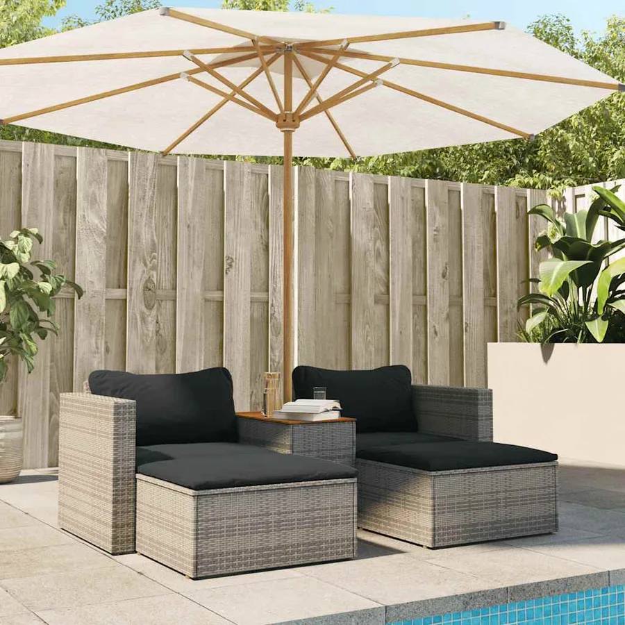 Salon de jardin 5 pcs avec coussins gris résine tressée acacia - 3