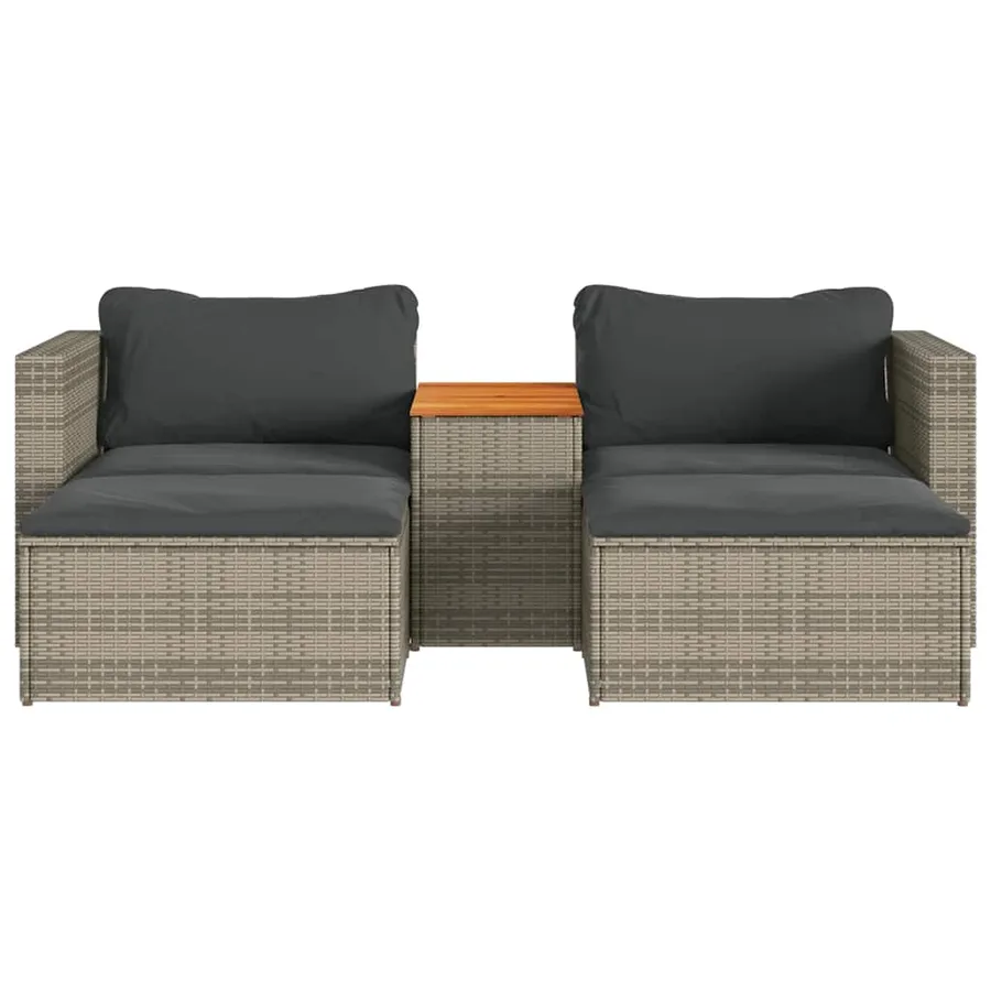 Salon de jardin 5 pcs avec coussins gris résine tressée acacia - 5