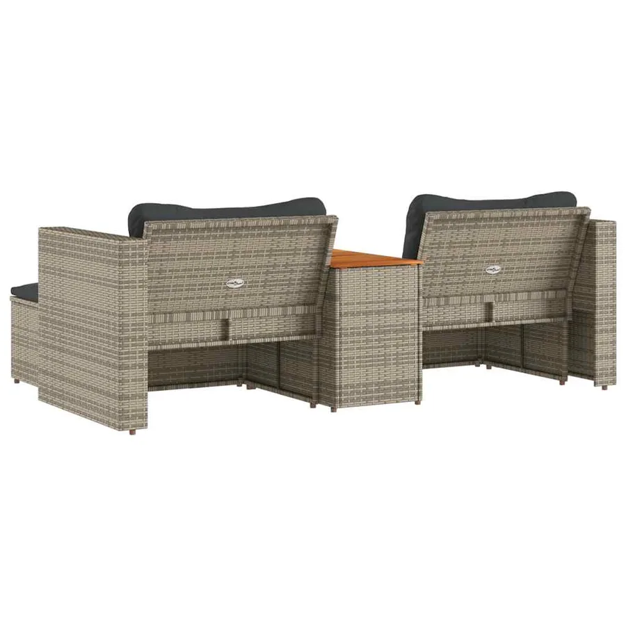 Salon de jardin 5 pcs avec coussins gris résine tressée acacia - 7