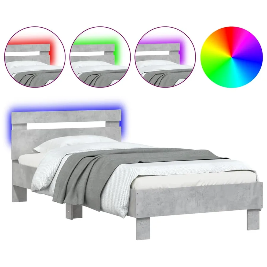 Cadre de lit sans matelas avec lumières LED gris béton 90x190cm - 2