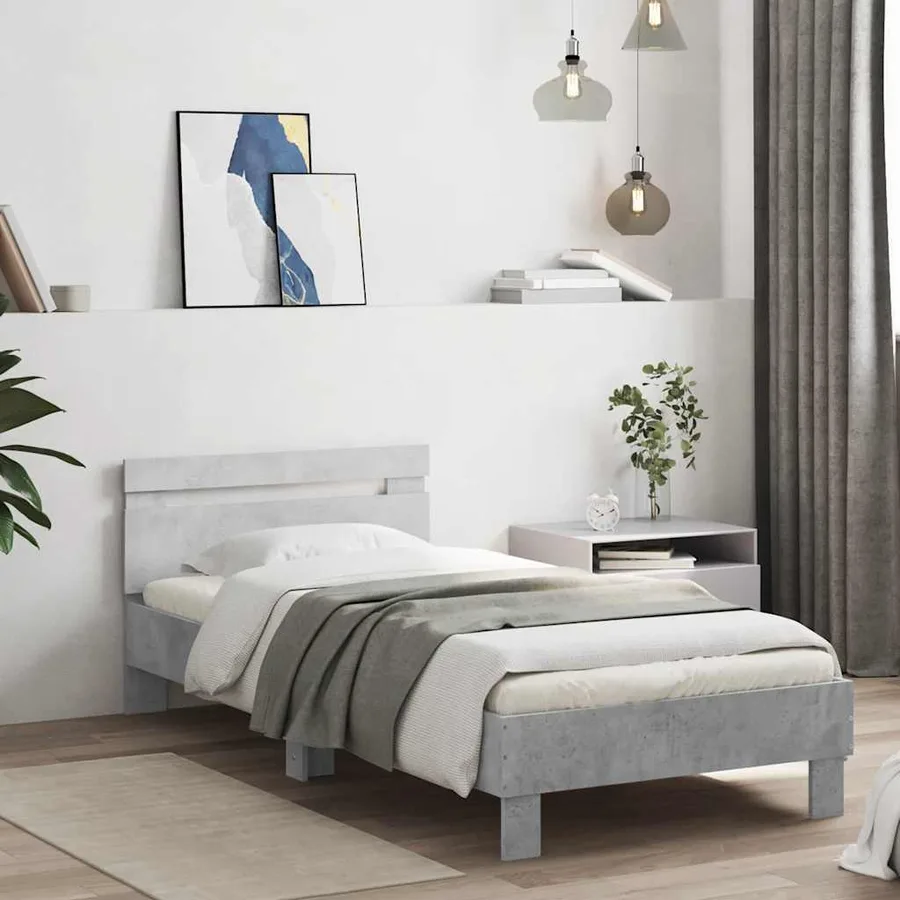Cadre de lit sans matelas avec lumières LED gris béton 90x190cm - 4