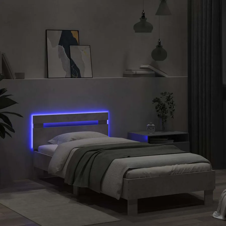 Cadre de lit sans matelas avec lumières LED gris béton 90x190cm - 5