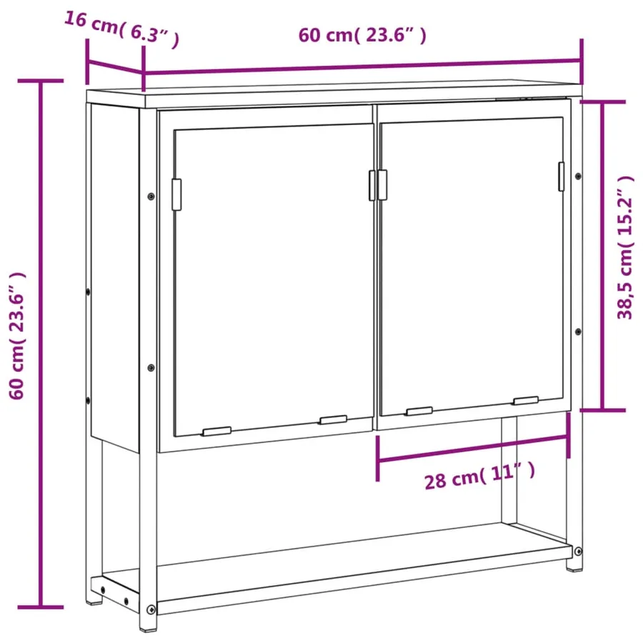 Armoire à miroir de salle de bain noir bois d'ingénierie - 12