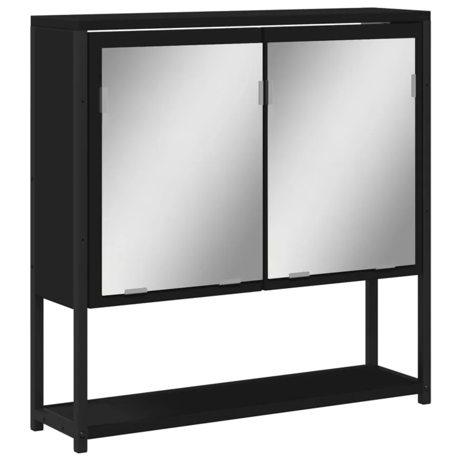 Armoire à miroir de salle de bain noir bois d'ingénierie - 2