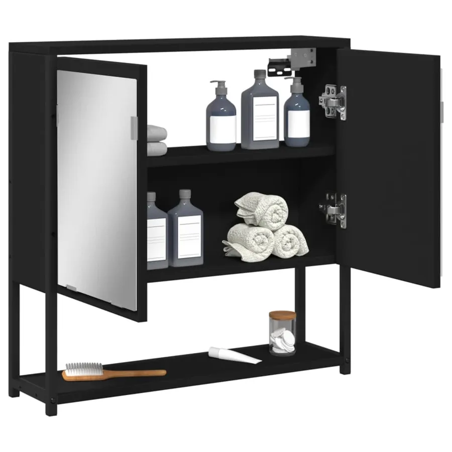 Armoire à miroir de salle de bain noir bois d'ingénierie - 4