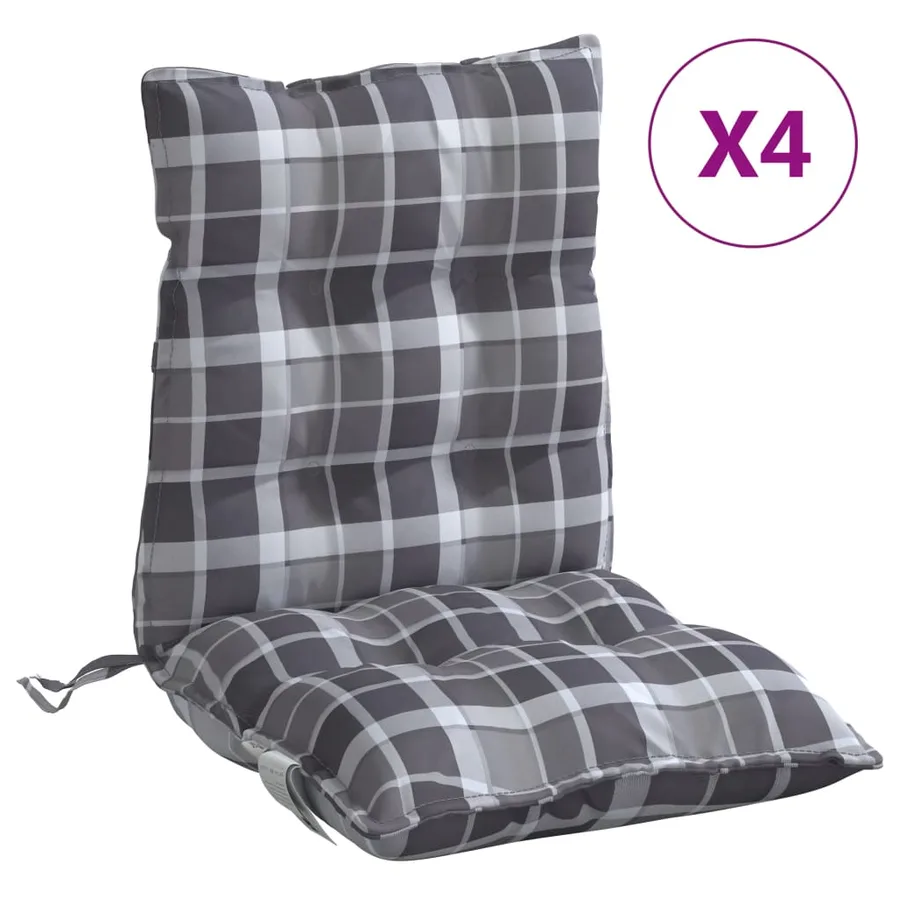 Coussins de chaise à dossier bas lot de 4 motif à carreaux gris - 2