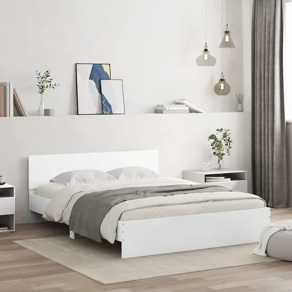 Cadre de lit avec LED sans matelas blanc 150x200 cm