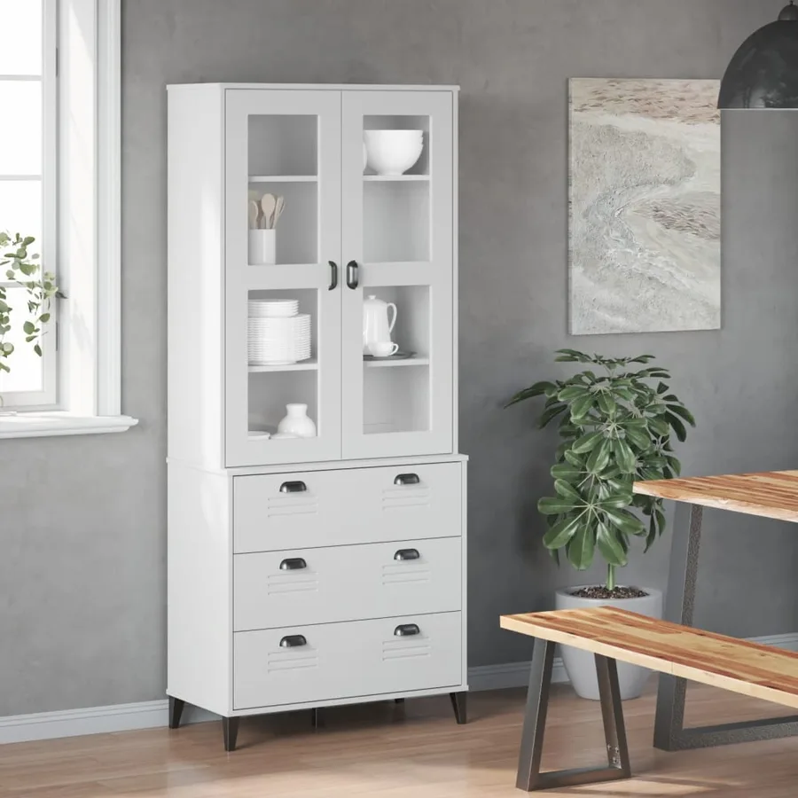 Buffet VIKEN blanc 80x40x190 cm bois massif de pin - 3