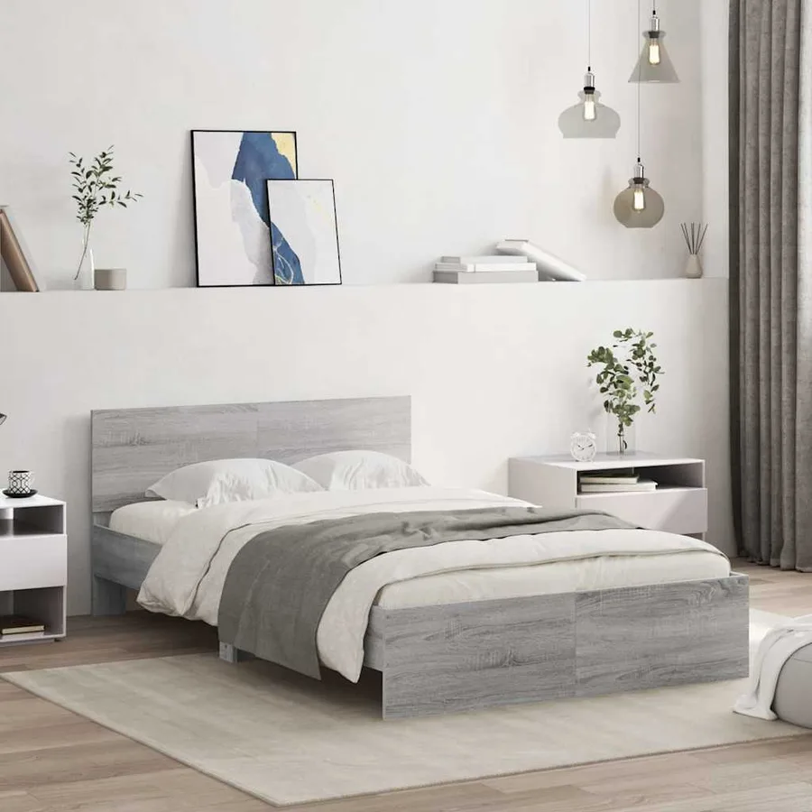 Cadre de lit avec tête de lit et LED sonoma gris 140x200 cm - 4