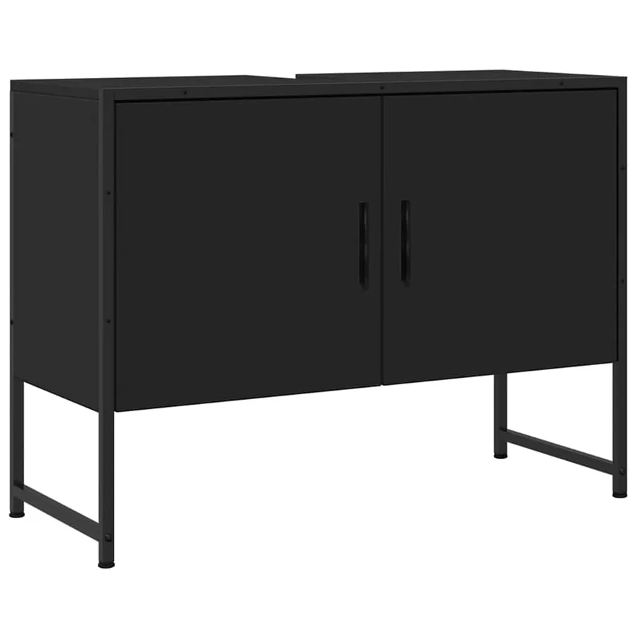 Armoire lavabo de salle de bain noir 80x33x60cm bois ingénierie - 2