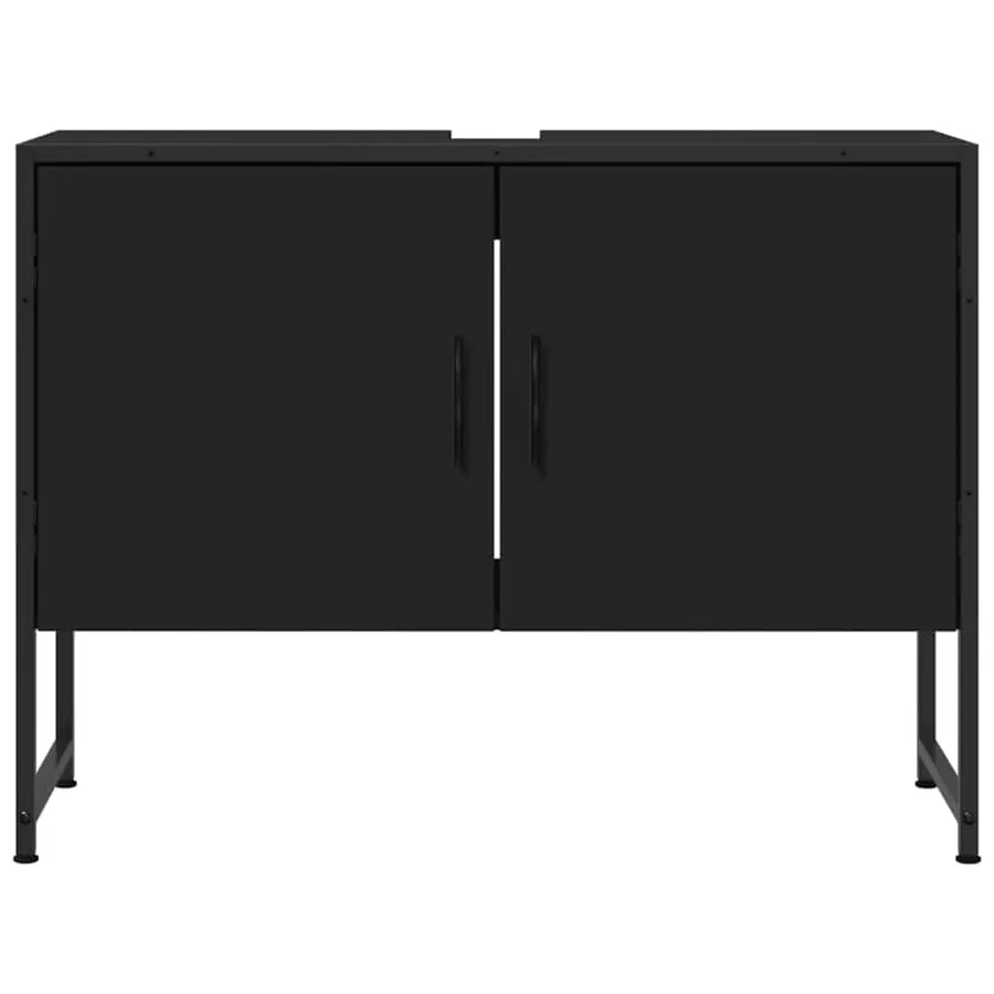 Armoire lavabo de salle de bain noir 80x33x60cm bois ingénierie - 4