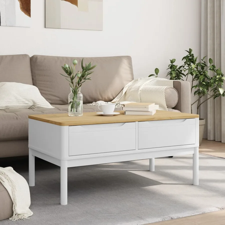 Table basse FLORO blanc 99x55,5x45 cm bois massif de pin - 3