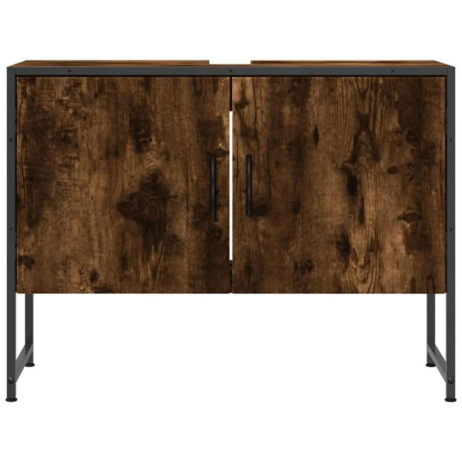 Armoire lavabo de salle de bain chêne fumé bois d'ingénierie - 4
