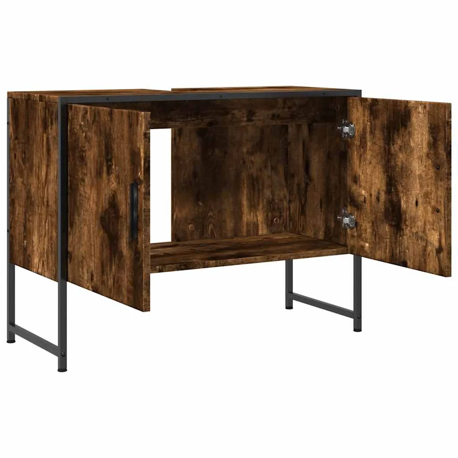 Armoire lavabo de salle de bain chêne fumé bois d'ingénierie - 5