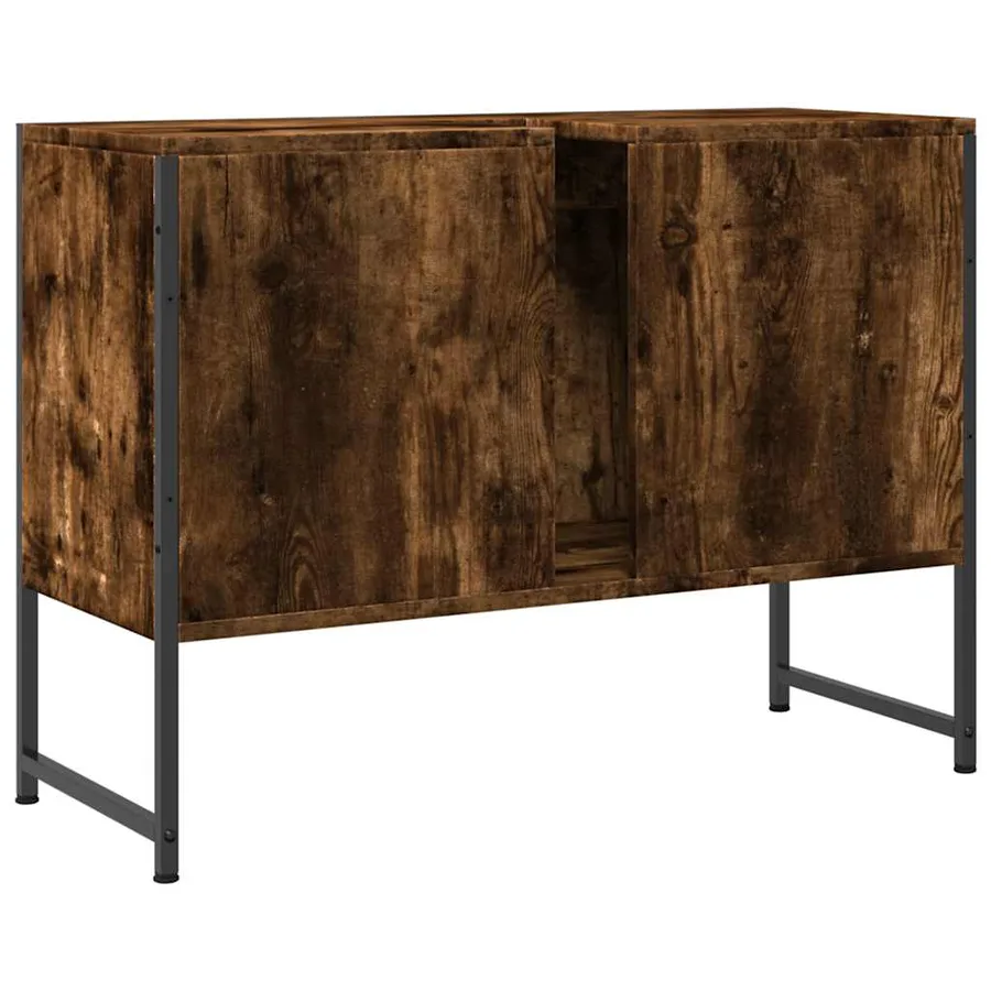 Armoire lavabo de salle de bain chêne fumé bois d'ingénierie - 6