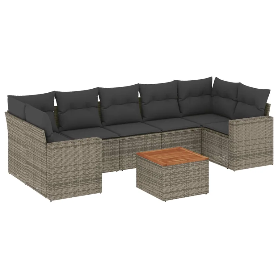 Salon de jardin 8 pcs avec coussins gris résine tressée - 2