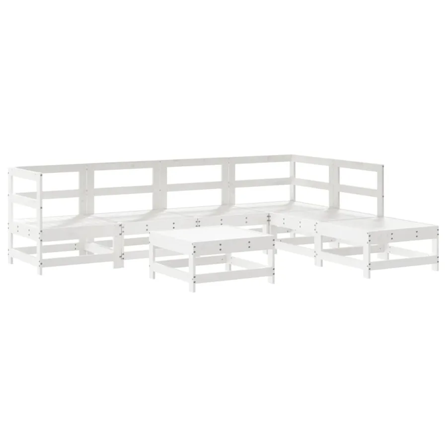 Salon de jardin 7 pcs avec coussins blanc bois massif - 3