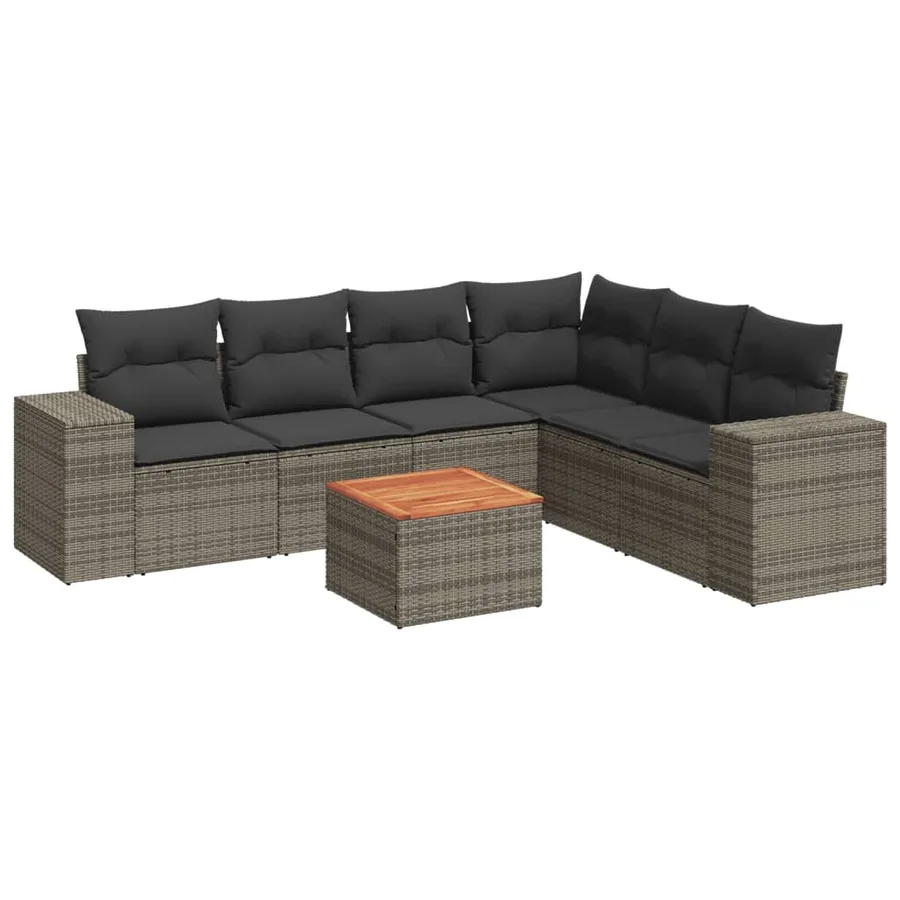 Salon de jardin avec coussins 7 pcs gris résine tressée - 2