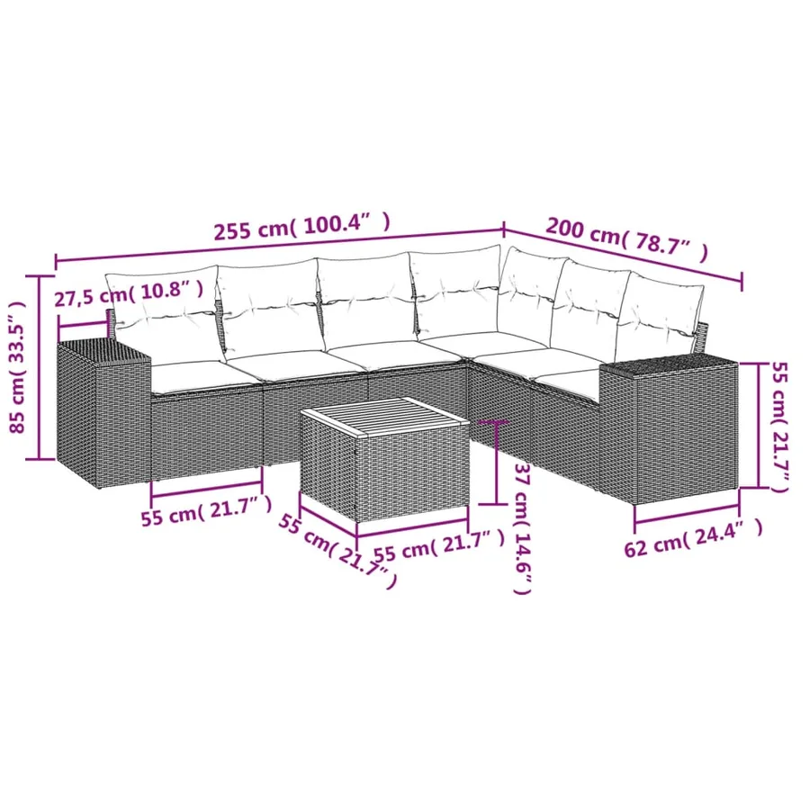 Salon de jardin avec coussins 7 pcs gris résine tressée - 3