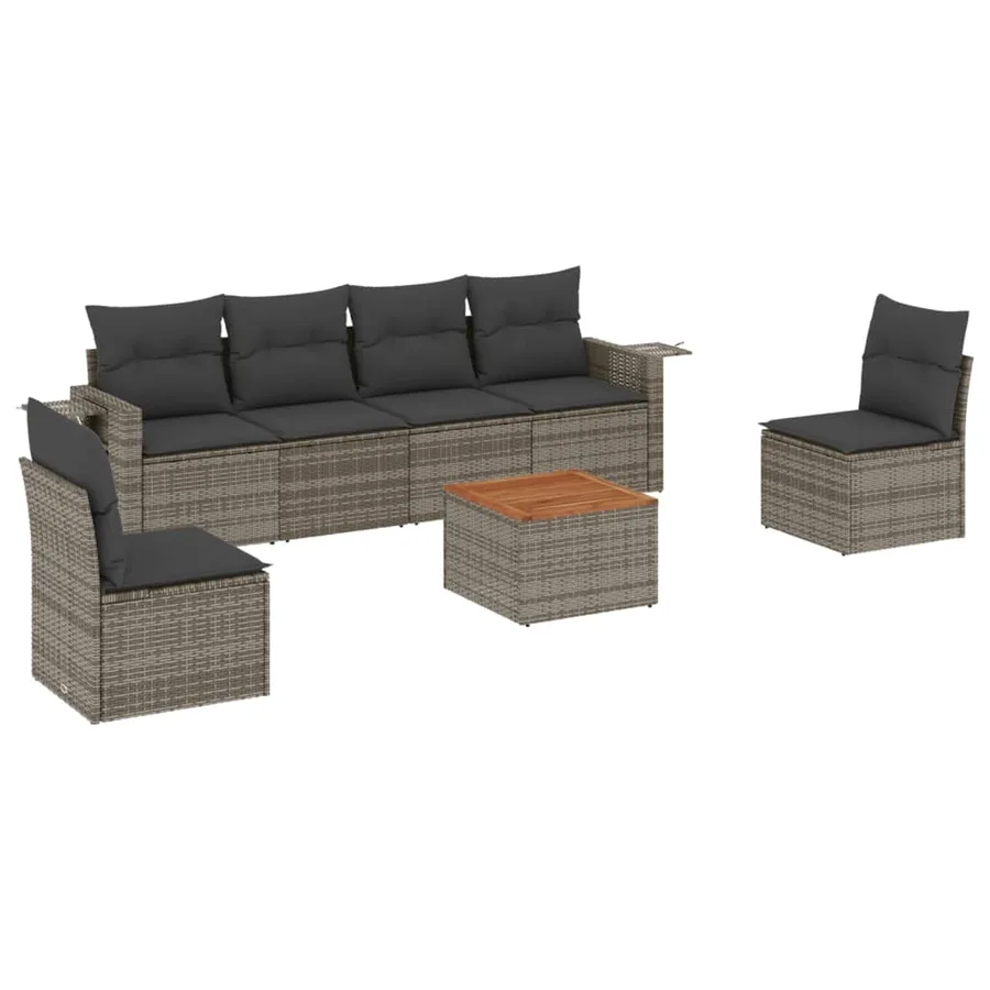 Salon de jardin avec coussins 7 pcs gris résine tressée - 2