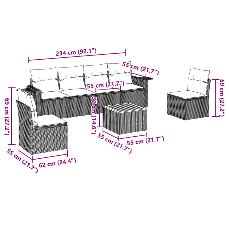 Salon de jardin avec coussins 7 pcs gris résine tressée - 8