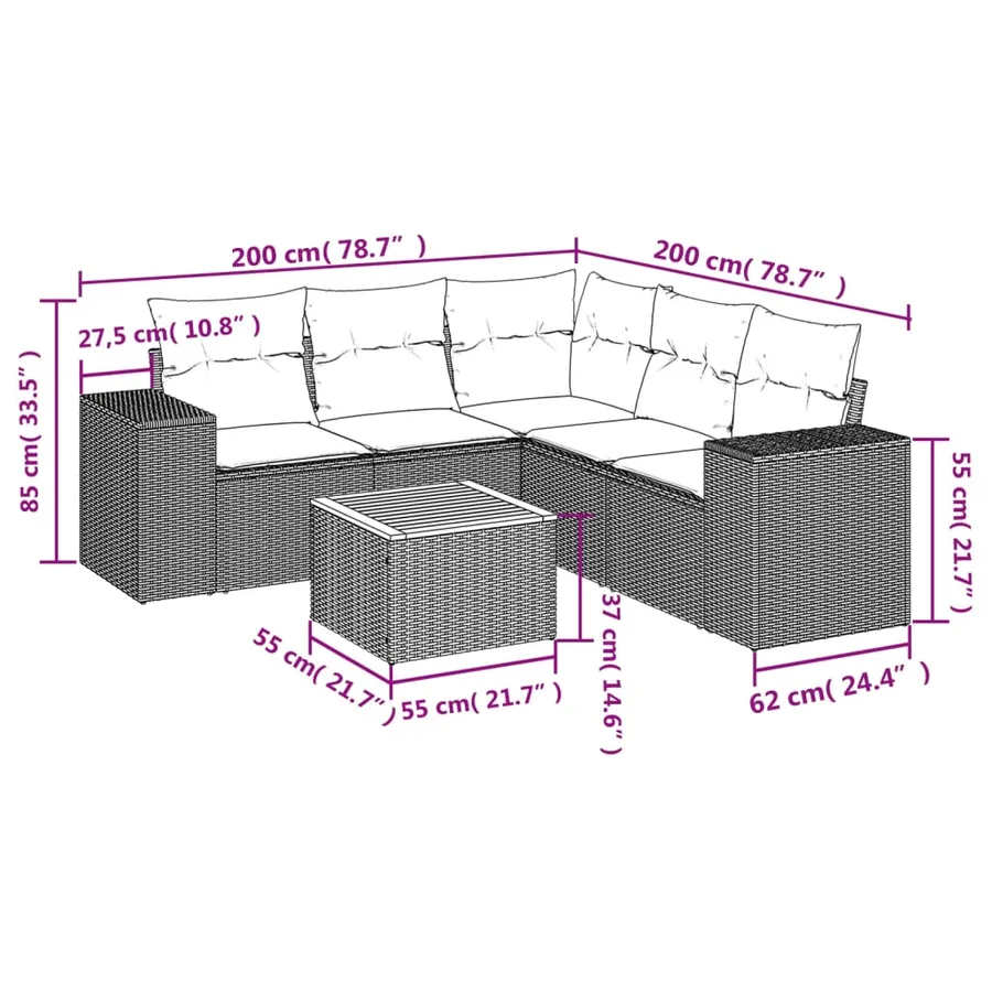 Salon de jardin 6 pcs avec coussins gris résine tressée - 3