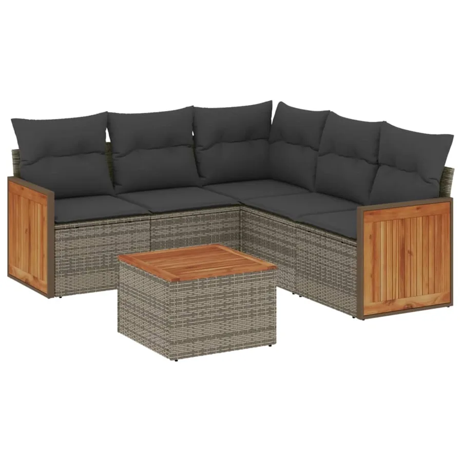 Salon de jardin 6 pcs avec coussins gris résine tressée - 2