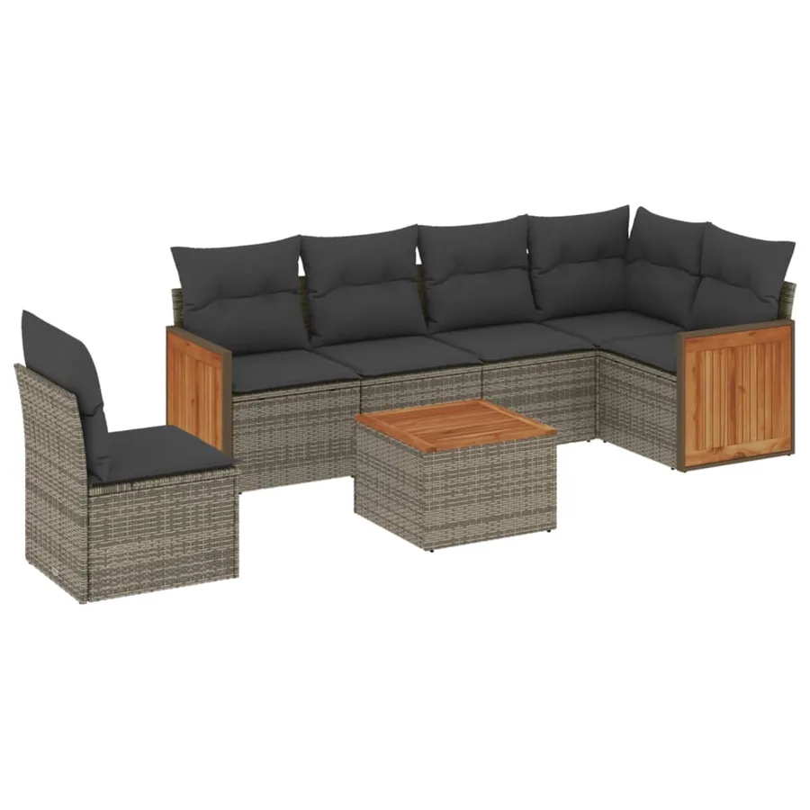 Salon de jardin avec coussins 7 pcs gris résine tressée - 2